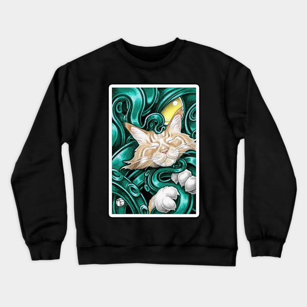 Cthulhu and Ginger Cat Friend - White Outlined Version Crewneck Sweatshirt by Nat Ewert Art